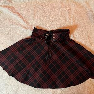 Black and Red Mini Skater Skirt with Tie Front